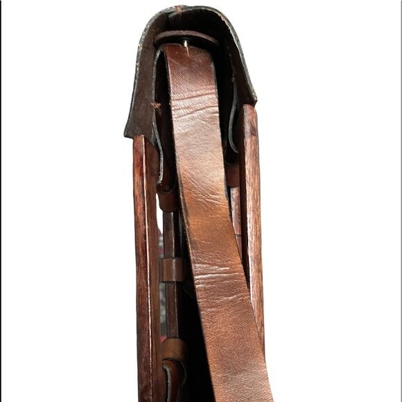 Hand Painted Leather Purse/Bag/Tote with Wooden Handles. Gold w/ Cross and Rose - Picture 7 of 10